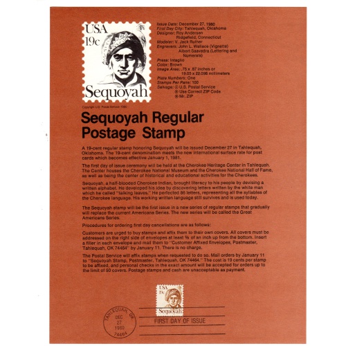 USA, Scott # SP518.   SC # 1859, FDC. Souvenir Page.   Lot 220314