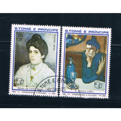 Saint Thomas and Prince Is 684ab Used pair Paintings women (GI0377)+