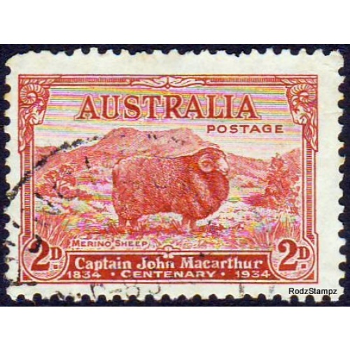 Australia 1934 Sc#147a  SG#150a 2d Red Merino Sheep Macarthur Used