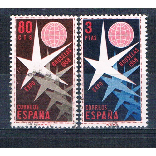Spain 877-78 Used set Emblem and globe 1958 CV 1.10 (MV0045)