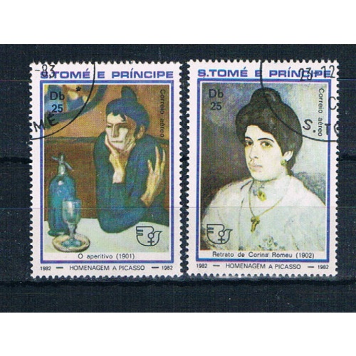 St Thomas & Prince 683-84 Used pair Paintings Women 1982 CV 5.00 (S1204)+
