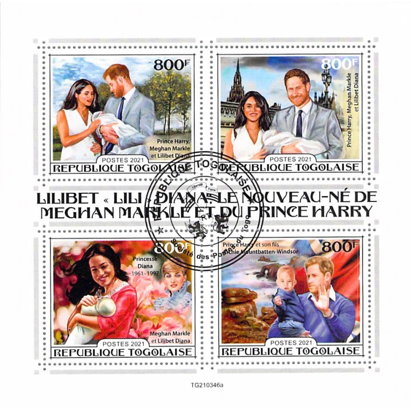Togo 2021 CTO Sheet  Princess Harry and Meghan Markel Pricess Diana 4 values (TS0019)