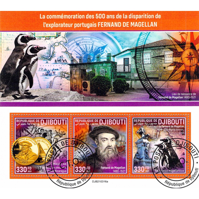 Djibouti 2021 CTO Sheet  Fernand De Magellan explorer (TS0018)