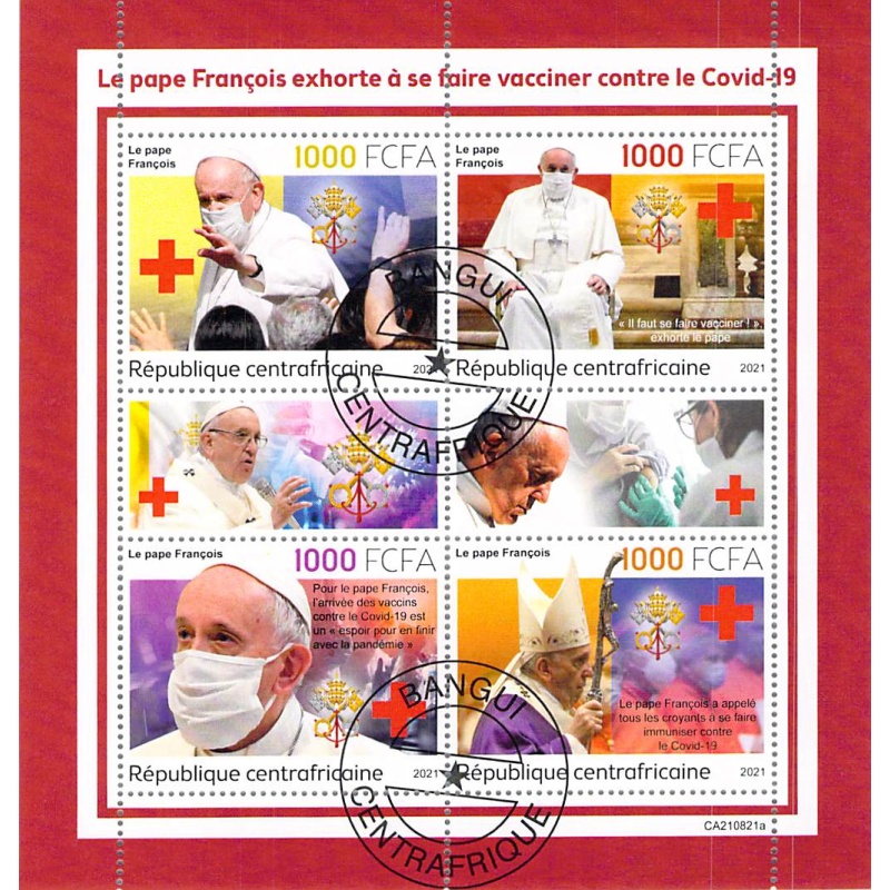 Central Africa 2021 CTO Sheet  Pope Francis relgion 6 values (TS0013)
