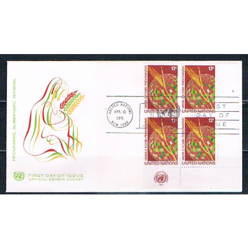 UN 218 FDC Blk 4 NY Wheat Geneva Cachet 1971 (UNCV0358)+
