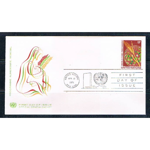 UN 218 FDC Single NY Wheat Geneva Cachet 1971 (UNCV0356)+