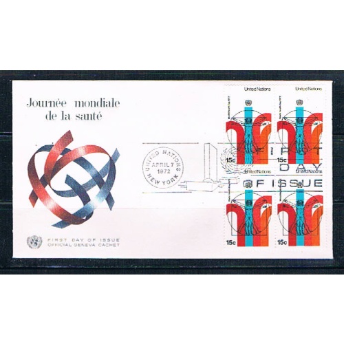 UN 230 FDC Blk 4 no selvage Geneva Cachet 1972 (UNCV0346)+