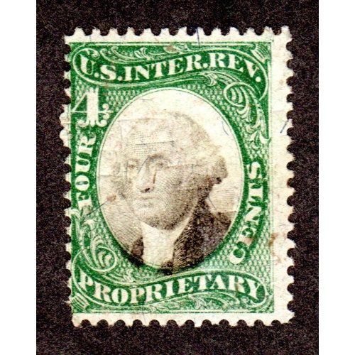 US Revenue. Scott # RB4a, used, Proprietary Stamp, Violet Paper Lot 220319