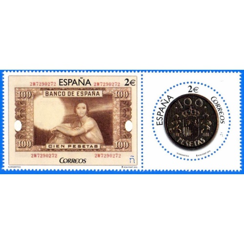 España. 2015. Numismatics. 100 Pesetas Banknote and Coin.
