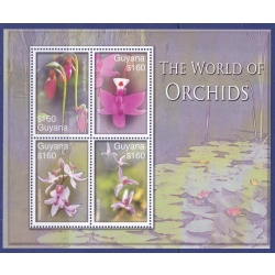 Guyana Orchids  flowers 2 minisheets + 4 stamps