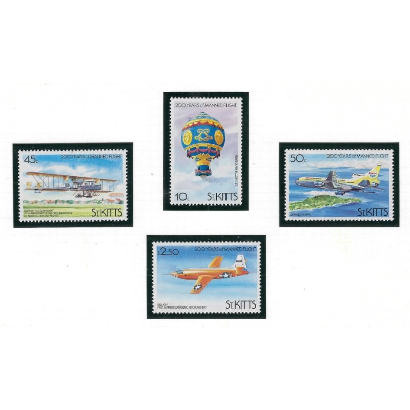 St Kitts 123-26 MNH 1983 Manned Flight Bicentennial (ad1247)