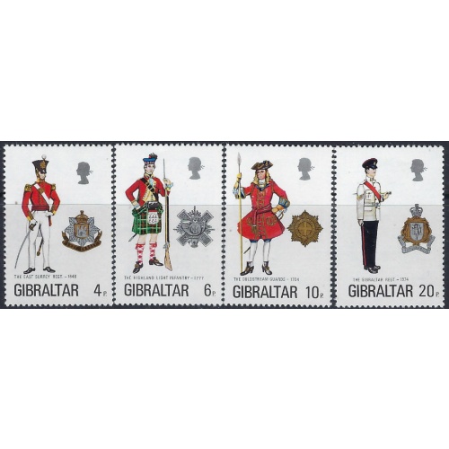 Gibraltar 318-21 MNH 1975 Military Uniforms (ad1704)