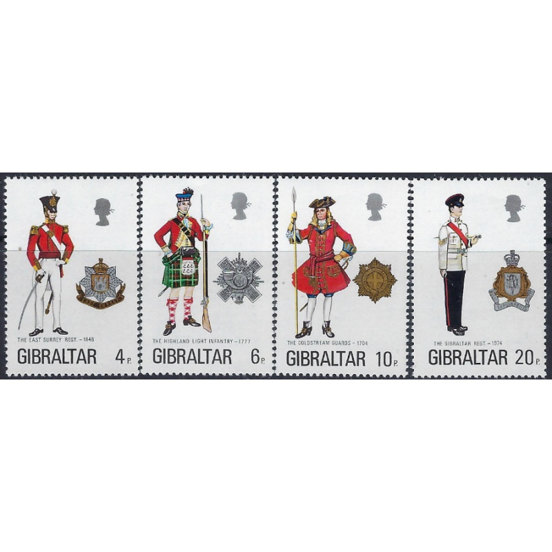 Gibraltar 318-21 MNH 1975 Military Uniforms (ad1704)