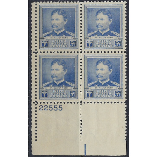 U.S. 877 MNH Plate Block 1940 Walter Reed (ad1806)