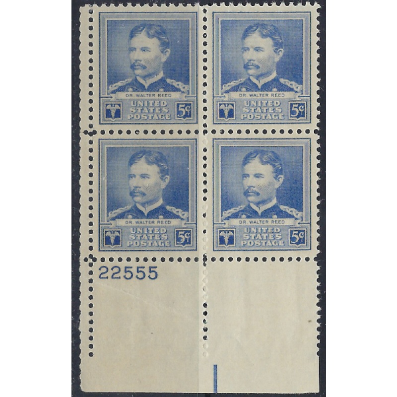 U.S. 877 MNH Plate Block 1940 Walter Reed (ad1806)