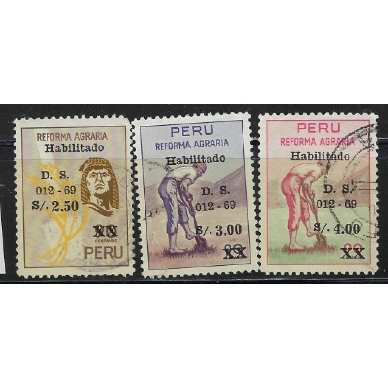Peru 510-12 Used 1969 overprints; corner crease on one stamp (ak1570)