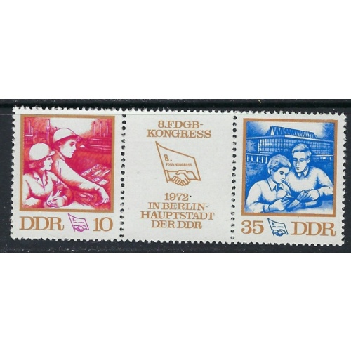 Germany DDR 1377a MNH 1972 pair with label (ak3711)