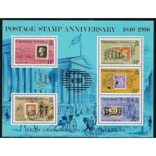 Guernsey 430b MNH 1990 Postage Stamp Anniversary with overprint (ak7027)