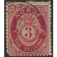 Norway 18 Used 1872 issue; short perfs and rounded corner (ak7681)