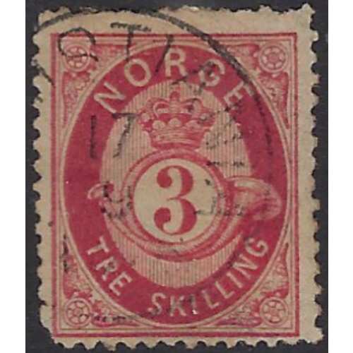Norway 18 Used 1872 issue; short perfs and rounded corner (ak7681)