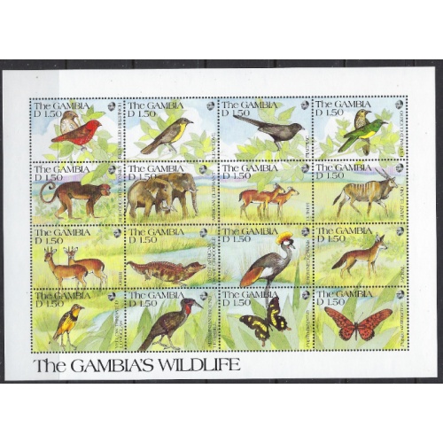 Gambia 1063 MNH 1991 Wildlife sheet of 16 (ak8386)