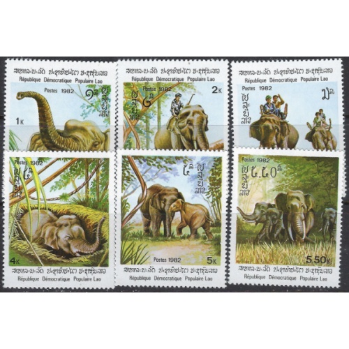 Laos 355-60 Issued without gum 1982 Elephants (ak8617)