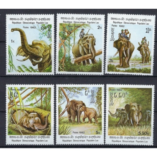 Laos 355-60 MNH 1982 Elephants (an8070)