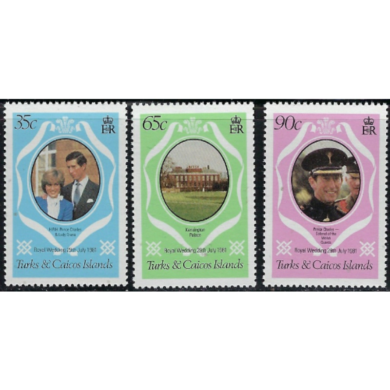 Turks and Caicos 486-88 MNH 1981 Princ Charles Wedding (ha1113)