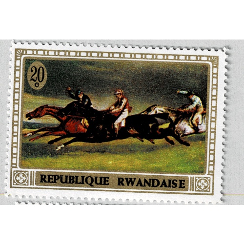 Rwanda Painting men on horses 20 Unused (BP86810)