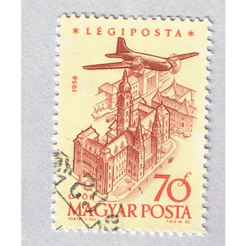 Hungary  Used Plane flying over city yellow 70   (BP87403)