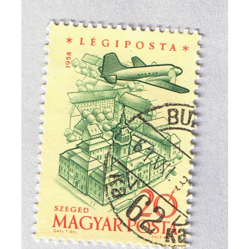 Hungary  Used Plane flying over city yellow 20   (BP87406)