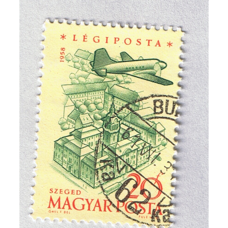 Hungary  Used Plane flying over city yellow 20   (BP87406)