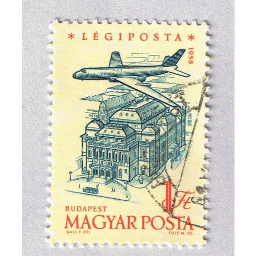 Hungary  Used Plane flying over city yellow 1  (BP87407)