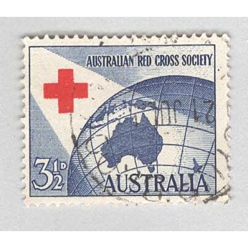 Australia Red Cross globe blue 3 1/2  Used (BP90309)