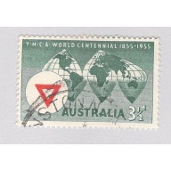 Australia Used YMCA globe map green 3 1/2   (BP90407)