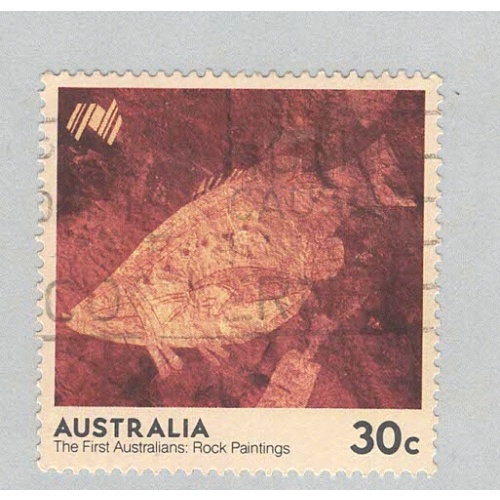 Australia  Used Rock paintings fish brown 30   (BP90510)