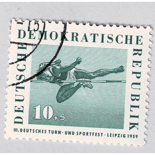 Germany DDR Olympics pole vaulter green 10Used (BP91514)