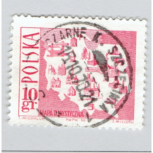 Poland Map red 10 Used (BP92604)