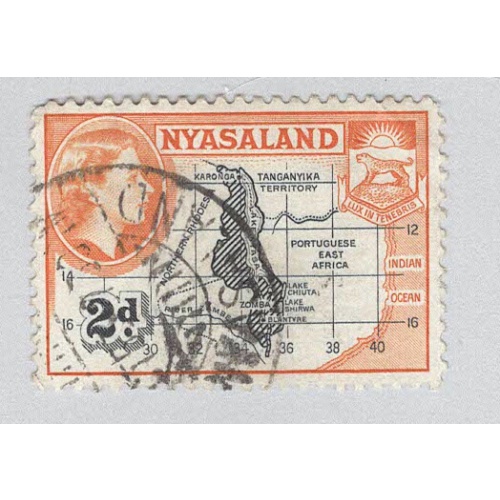 Nyasaland 100 Map and coate of arms Used 2  (BP97615)