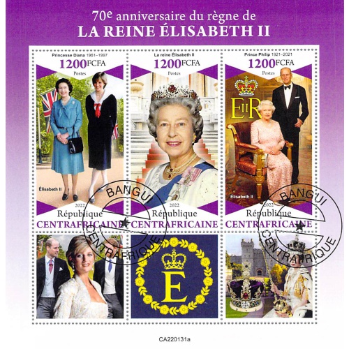Central Africa 2022 CTO Sheet  Queen Elizabeth II 70th Anniversary (TS0003)