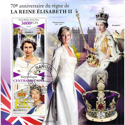 Central Africa 2022 CTO Sheet  Queen Elizabeth II 70th Anniversary Princess Dianna (TS0004)