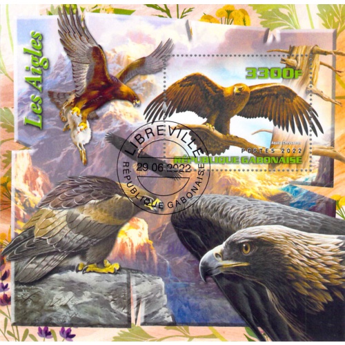 Gabon 2022 CTO Sheet  Hawks Eagles Birds 1 value (TS0022)