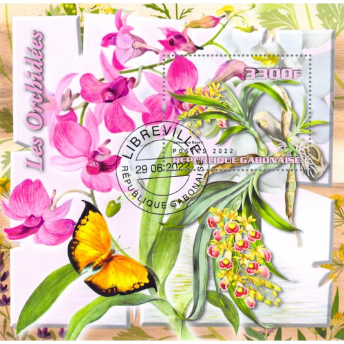 Gabon 2022 CTO Sheet  Flowers butterfly (TS0024)
