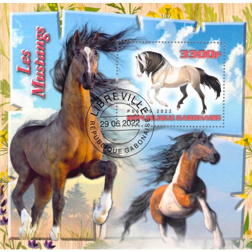Gabon 2022 CTO Sheet  Horses Mustangs 1 value (TS0025)