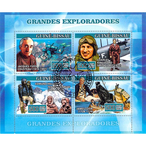 Guinea-Bissau 2007 CTO Sheet  Explorers Cousteau Smith Hill Cook (TS0027)