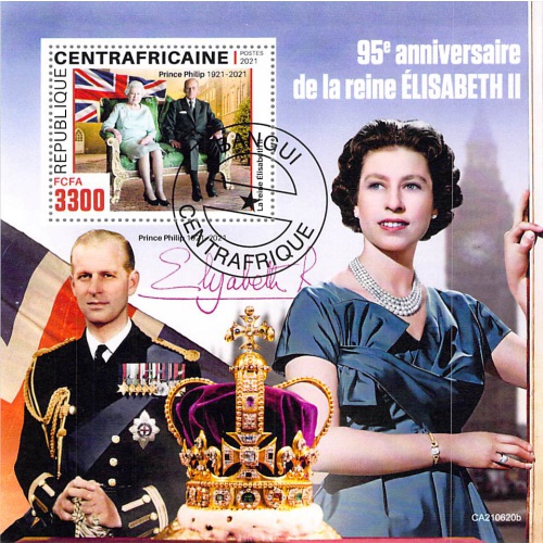 Central Africa 2021 CTO Sheet  Queen Elizabeth II 95th Anniversary Prince Phillip 1 value (TS0037)