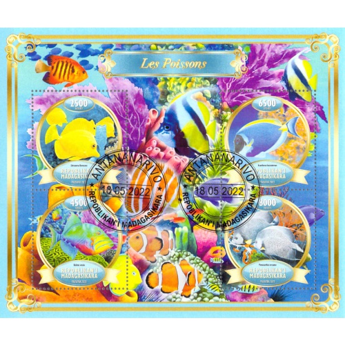 Madagascar 2022 Sheet  Fish reef marine animals 4 values (TS0069)