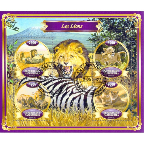 Madagascar 2022 Sheet  Lion Zebra animal big cats 4 values (TS0077)
