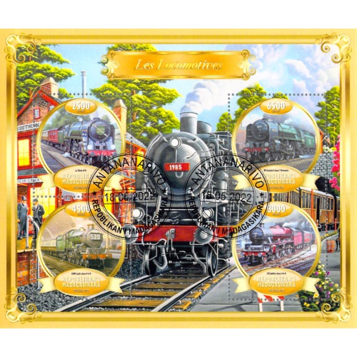 Madagascar 2022 Sheet  Steam Locomotive train engine 4 values (TS0079)