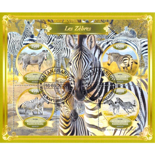 Madagascar 2022 Sheet  Zebras animals 4 vlaues (TS0081)